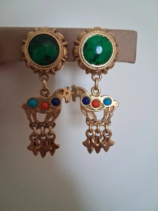 Pendientes vintage caballos oro y esmalte