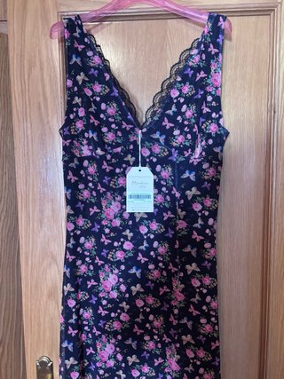 Vestido largo floral negro