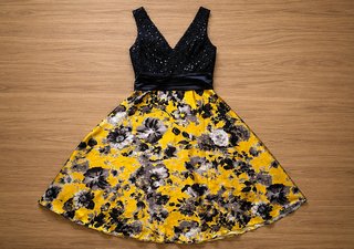 Vestido Fiesta María Lago Talla 48 Negro/Amarillo