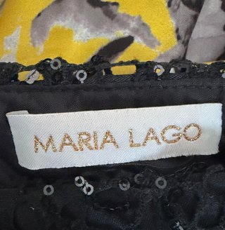 Vestido Fiesta María Lago Talla 48 Negro/Amarillo