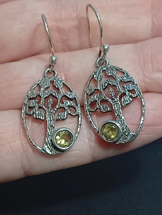 Pendientes Plata Ley Árbol Vida Piedra cítrino