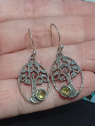 Pendientes Plata Ley Árbol Vida Piedra cítrino