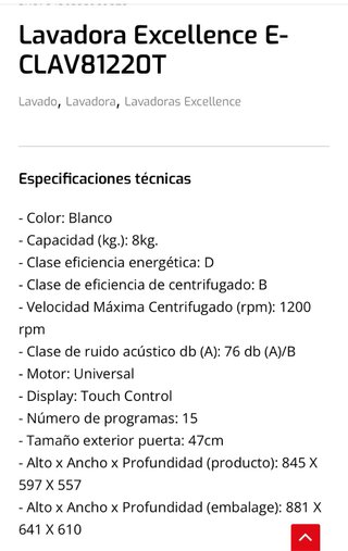 Lavadora Corbero 8kg