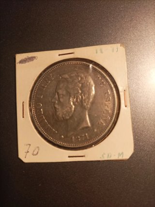 Moneda 5 Pesetas Amadeo I Rey 1871