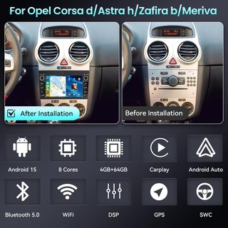 Radio Coche Android 15 8-Core 4+64G Opel