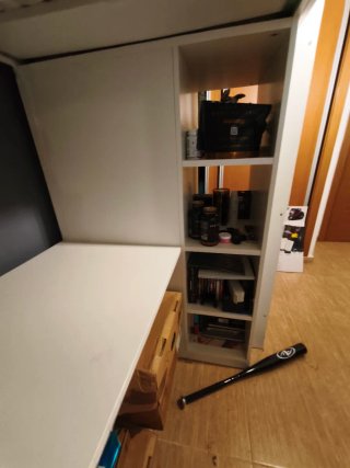 Cama alta con escritorio y estanterías