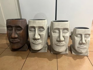 Macetero cabeza piedra beige y marrón