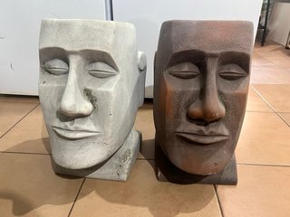 Macetero cabeza piedra beige y marrón