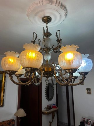 Lámpara de salón de bronce y cristal