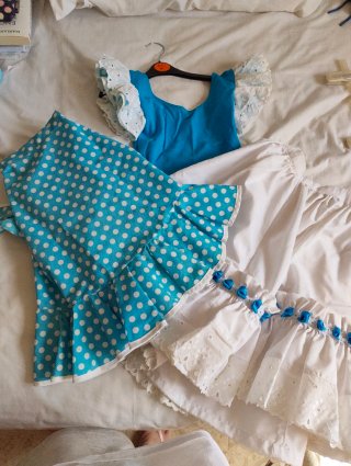Traje Flamenca Niña Azul y Blanco