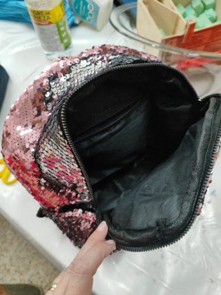 Mochila Pequeña Lentejuelas Orejas Rosa/Plata