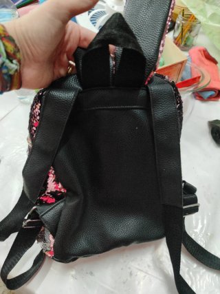 Mochila Pequeña Lentejuelas Orejas Rosa/Plata