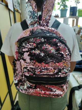 Mochila Pequeña Lentejuelas Orejas Rosa/Plata