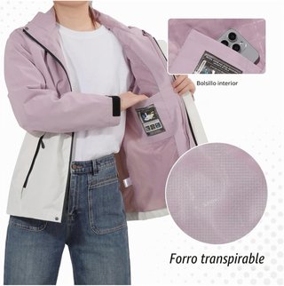 Chaqueta impermeable mujer rosa y blanca