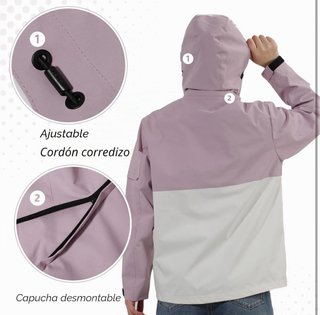 Chaqueta impermeable mujer rosa y blanca