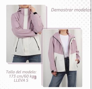 Chaqueta impermeable mujer rosa y blanca