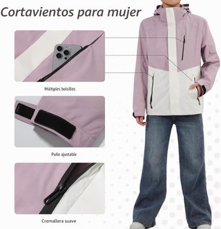 Chaqueta impermeable mujer rosa y blanca