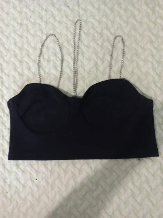Top Pull&Bear Negro con Cadena Plata Talla M