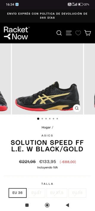 Asics Solution Speed Padel Negro/Dorado