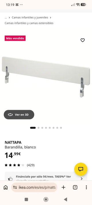 Barrera de seguridad para cuna blanca