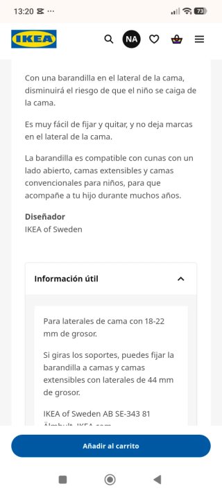 Barrera de seguridad para cuna blanca