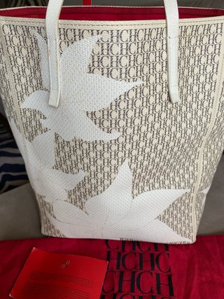Bolso Carolina Herrera CH Beige y Rojo