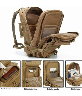 Mochilas Tácticas Militares 45L Beige y Negra