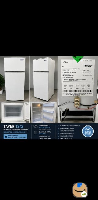 Nevera Taver T242 Gas Butano/Propano 155x54x59