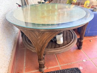 Mesa camilla terraza ratán y cristal