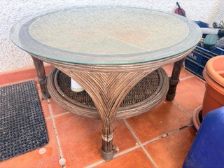 Mesa camilla terraza ratán y cristal