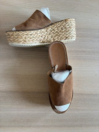 Sandalias Zara Cuña Yute Piel Camel Talla 38