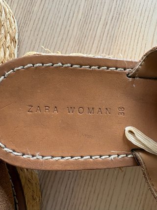 Sandalias Zara Cuña Yute Piel Camel Talla 38