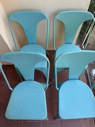 Juego 4 sillas de hierro azul teal