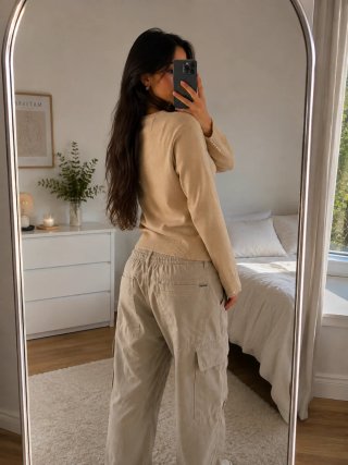 Suéter beige de manga larga