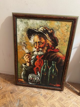 Cuadro al óleo de anciano fumando