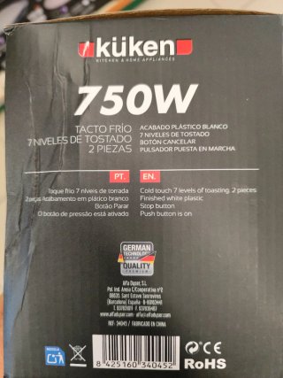 Tostador Küken 750W Blanco 2 Rebanadas