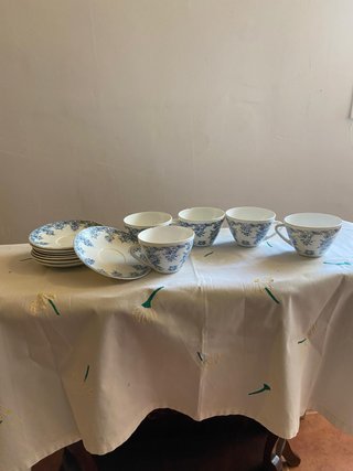 Juego de café Arcopal azul y blanco