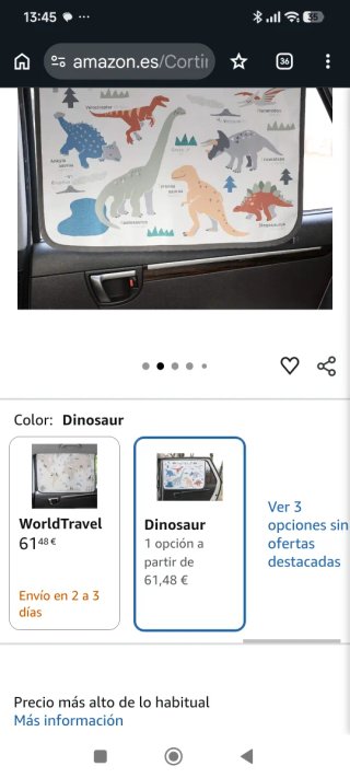 Cortina Parasol Coche Niños Dinosaurios Magnética