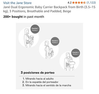 Mochila Portabebé Jané Dual 3 Posiciones