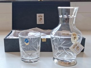 Jarra y vaso cristal tallado a mano