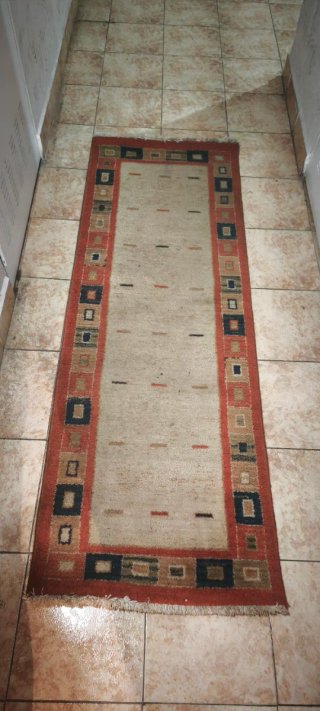 Lote 3 alfombras tela beige y naranja