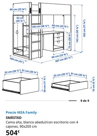 Cama alta IKEA SMÅSTAD + escritorio