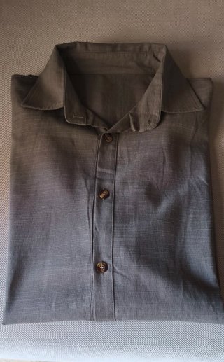 Camisa Lino y Algodón Manga Larga Gris