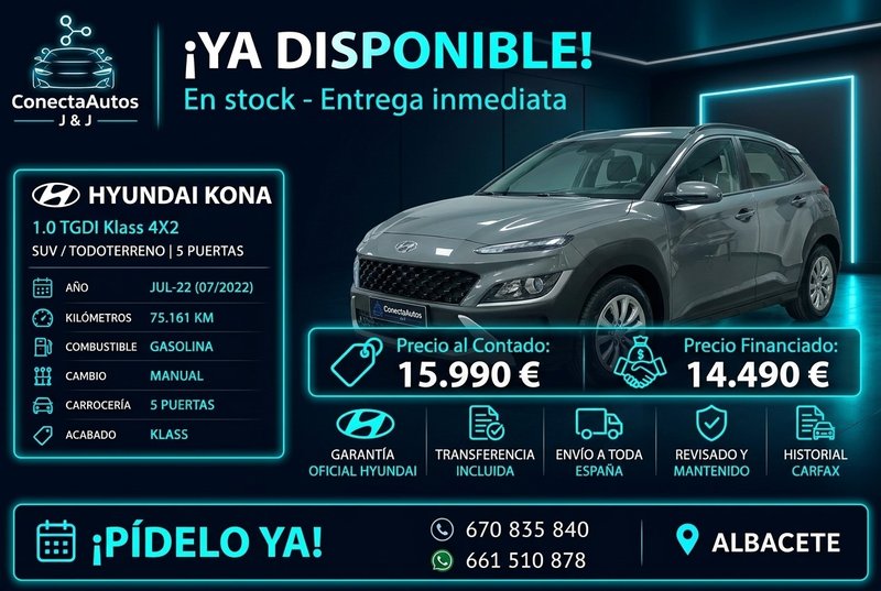 🚗 HYUNDAI Kona 1.0 TGDI Klass 4X2 2022 Gasolina - foto 1