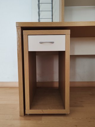 Escritorio madera con cajón y estantería