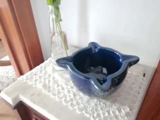 Mortero de cerámica esmaltada azul