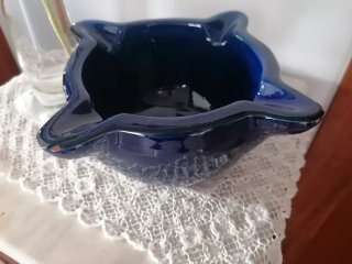 Mortero de cerámica esmaltada azul