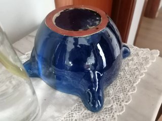 Mortero de cerámica esmaltada azul