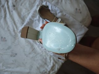 Sandalias Pronovias tacón ancho blancas y plateada