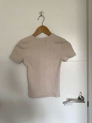 Camiseta Zara Mujer Beige Manga Corta